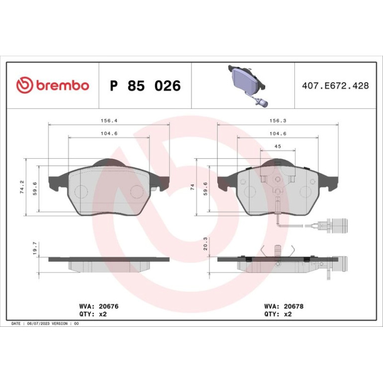 BREMBO Bremsklötze VA P 85 026 BREMBO Bremsklötze VA P 85 026