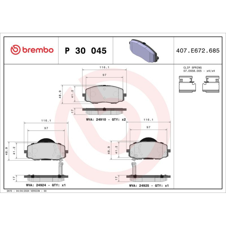 BREMBO Bremsklötze VA P 30 045 BREMBO Bremsklötze VA P 30 045