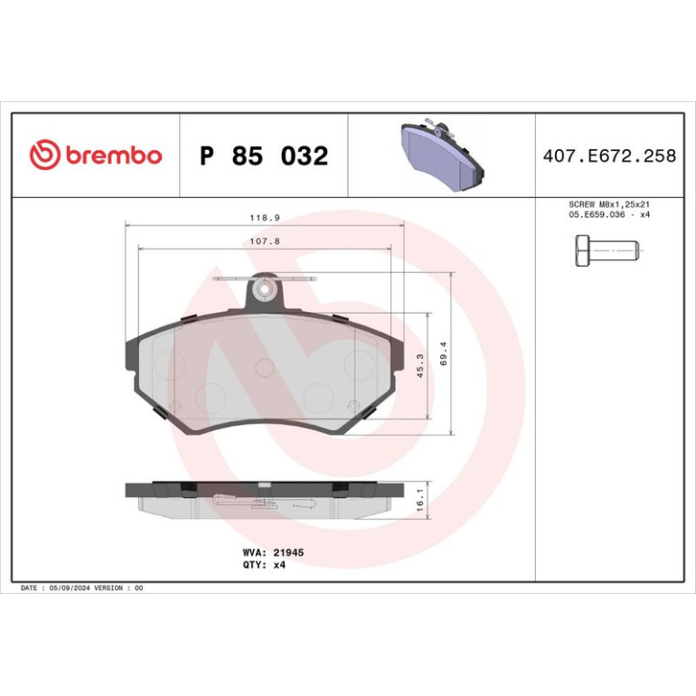 BREMBO Bremsklötze VA P 85 032 BREMBO Bremsklötze VA P 85 032