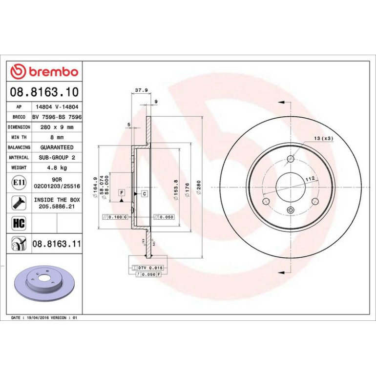 15 481 040 Bremsscheibe VA 08.8163.11 15 481 040 Bremsscheibe VA 08.8163.11