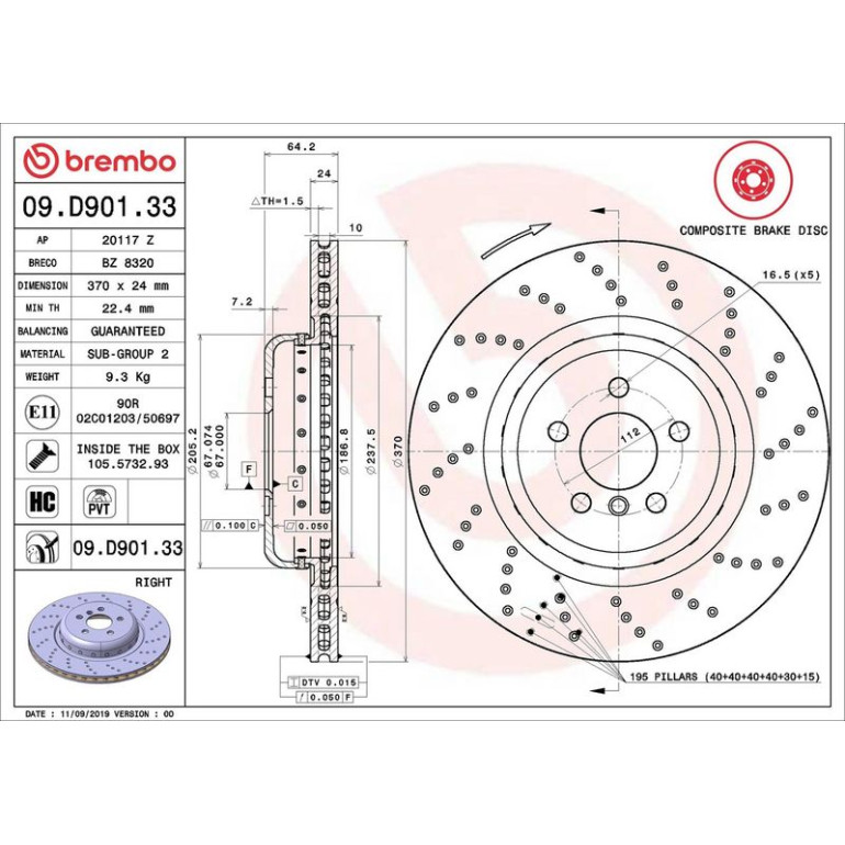 Bremsscheibe HA re 09.D901.33 Bremsscheibe HA re 09.D901.33