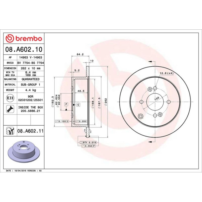 80 482 006 Bremsscheibe HA 08.A602.10 80 482 006 Bremsscheibe HA 08.A602.10