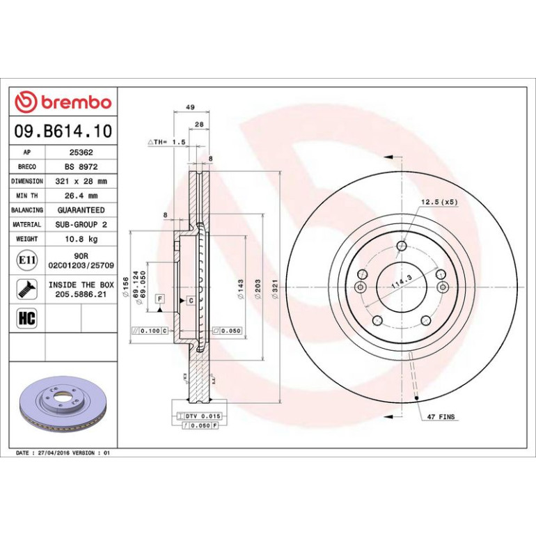 80 481 037 Bremsscheibe VA 09.B614.10 80 481 037 Bremsscheibe VA 09.B614.10