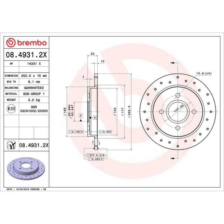 Bremsscheibe HA Xtra 08.4931.2X Bremsscheibe HA Xtra 08.4931.2X