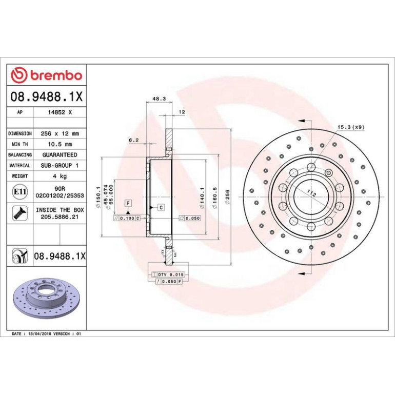 Bremsscheibe HA Xtra 08.9488.1X Bremsscheibe HA Xtra 08.9488.1X