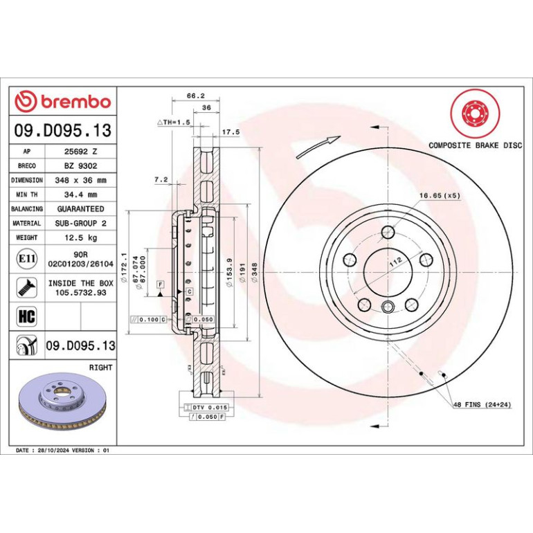 11 481 130 Brembo Premium VA zweiteilig 09.D095.13 11 481 130 Brembo Premium VA zweiteilig 09.D095.13