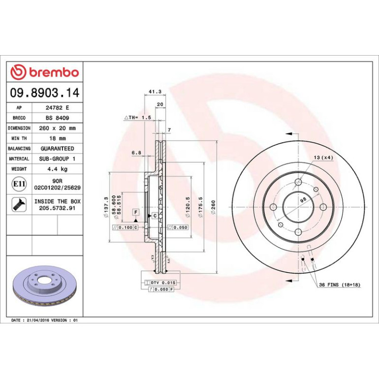 BREMBO Bremsscheibe 09.8903.14 BREMBO Bremsscheibe 09.8903.14