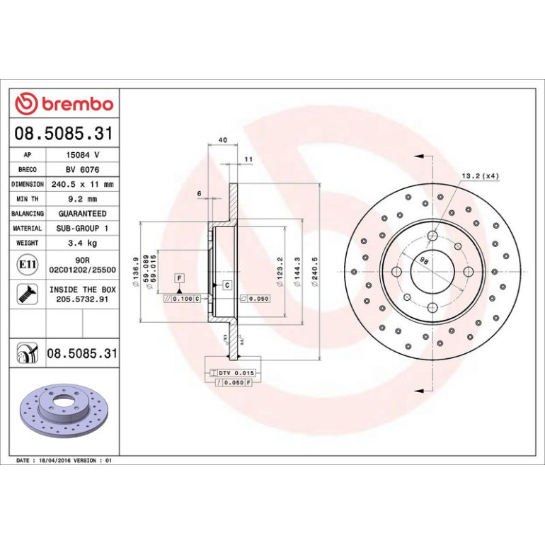40 482 035 Bremsscheibe HA 08.5085.31 40 482 035 Bremsscheibe HA 08.5085.31