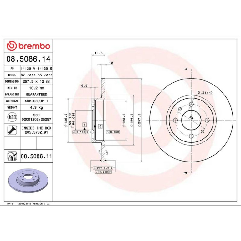 40 481 014 Bremsscheibe VA 08.5086.11 40 481 014 Bremsscheibe VA 08.5086.11