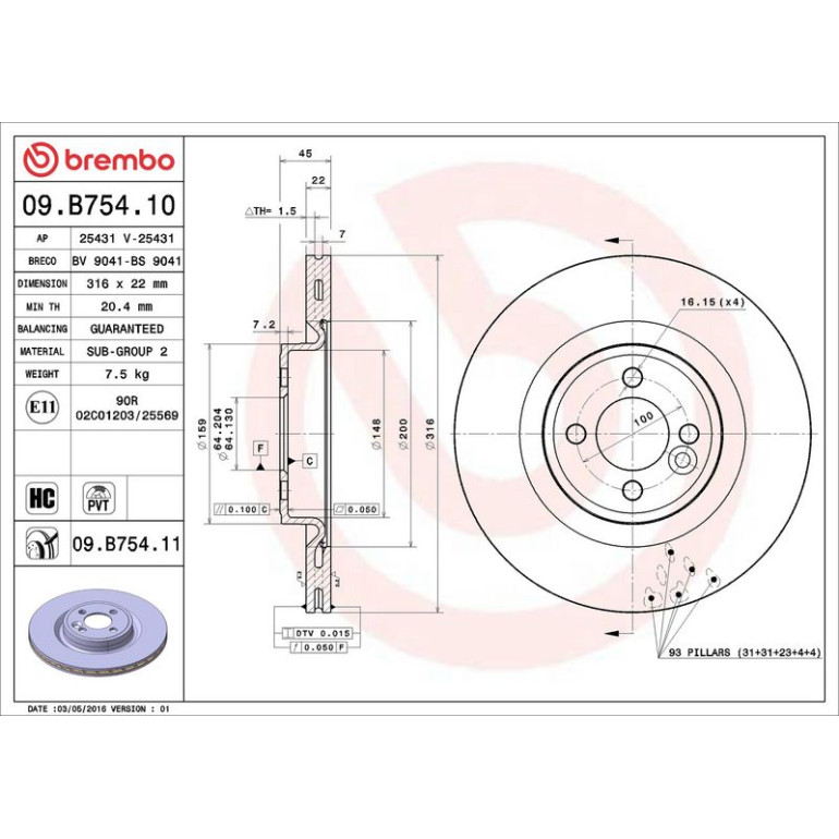BREMBO Bremsscheibe 09.B754.11 BREMBO Bremsscheibe 09.B754.11