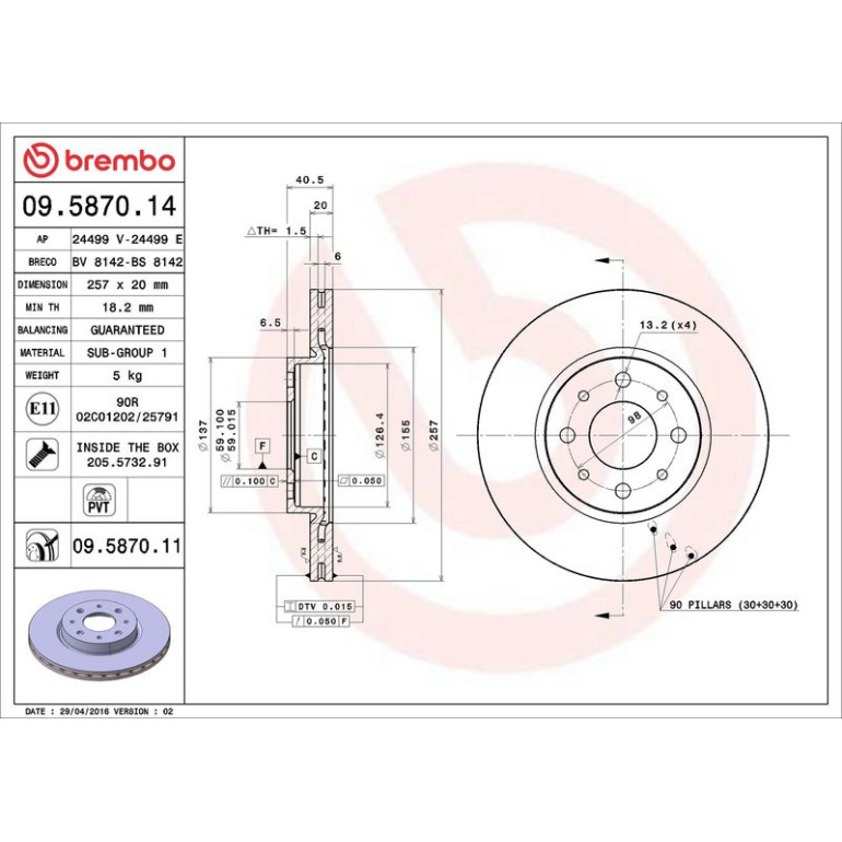 41 481 014 Bremsscheibe VA 09.5870.11 41 481 014 Bremsscheibe VA 09.5870.11
