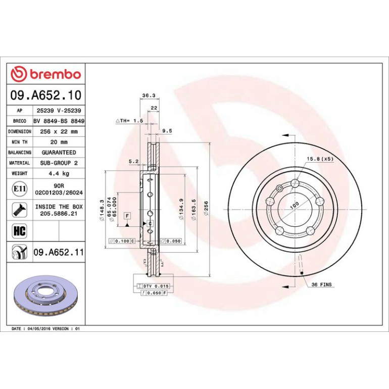17 482 013 Bremsscheibe HA 09.A652.11 17 482 013 Bremsscheibe HA 09.A652.11