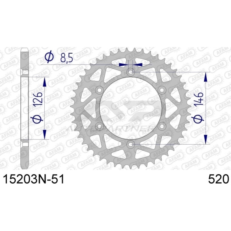 NB AFAM Kettenrad ALU 51 Zähne 15203N-51 NB AFAM Kettenrad ALU 51 Zähne 15203N-51