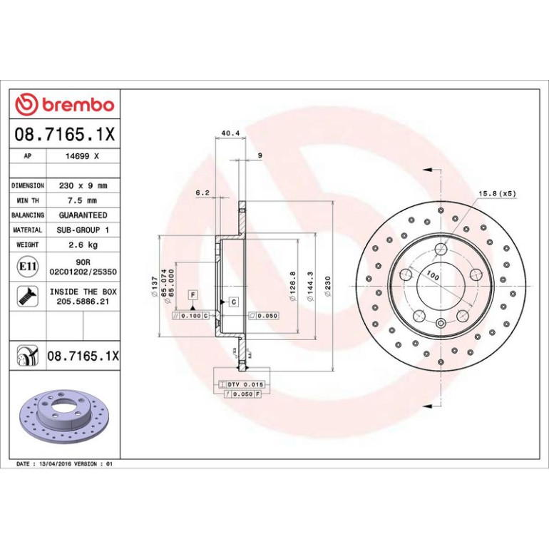 Bremsscheibe HA Xtra 08.7165.1X Bremsscheibe HA Xtra 08.7165.1X