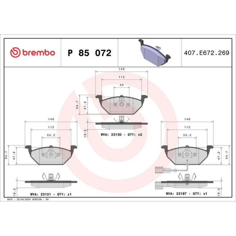 BREMBO Bremsklötze VA P 85 072 BREMBO Bremsklötze VA P 85 072