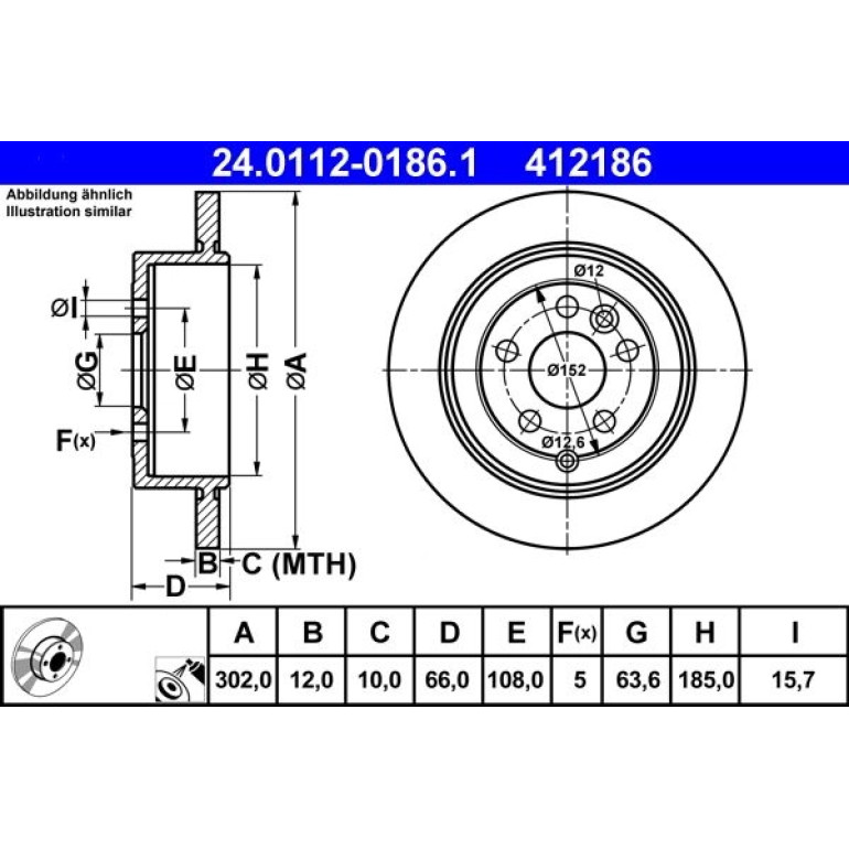 Bremsscheibe Land Rover T. Freelander 2.2 Td4 4X4 06-14 24.0112-0186.1 Bremsscheibe Land Rover T. Freelander 2.2 Td4 4X4 06-14 24.0112-0186.1