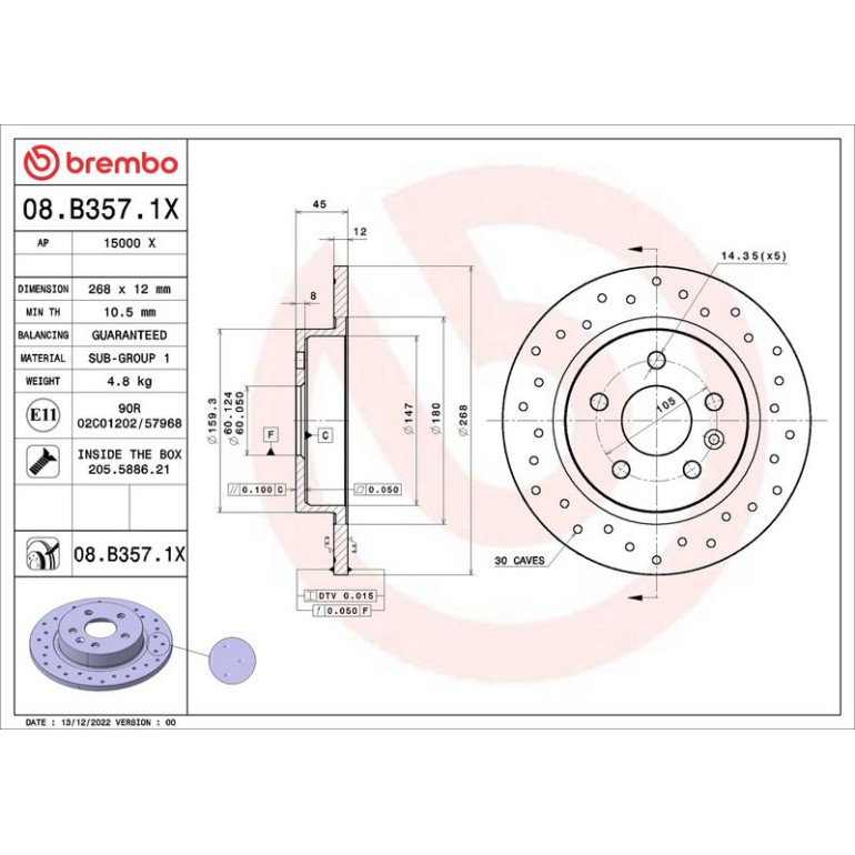 Bremsscheibe HA 08.B357.1X