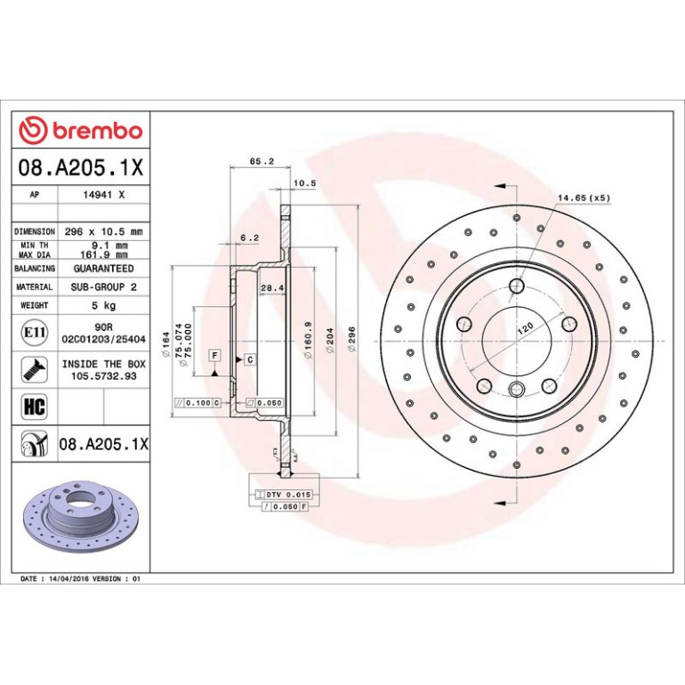Bremsscheibe HA Xtra 08.A205.1X Bremsscheibe HA Xtra 08.A205.1X