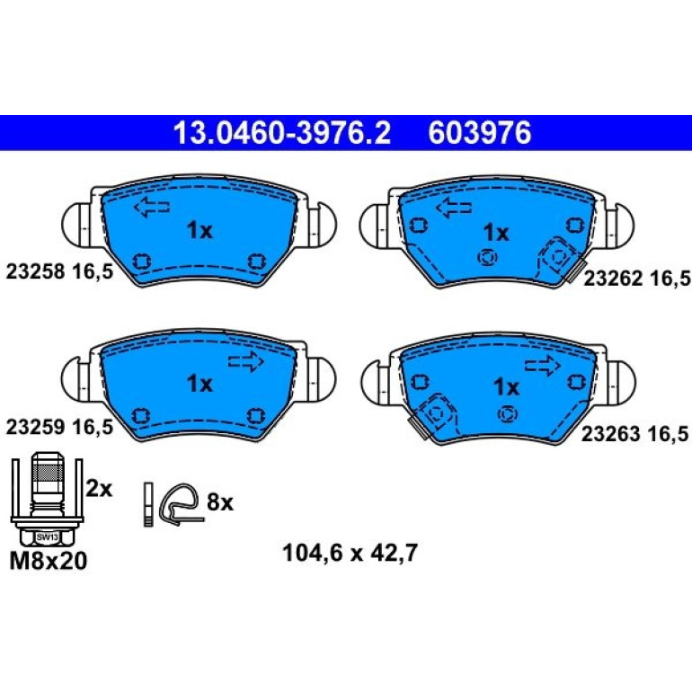 Bremsbelagsatz Opel T. Astra/Zafira 1,2-2,2 98-09 13.0460-3976.2 Bremsbelagsatz Opel T. Astra/Zafira 1,2-2,2 98-09 13.0460-3976.2