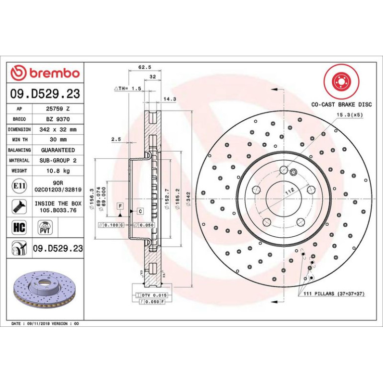 Bremsscheibe VA Co-Cast 09.D529.23 Bremsscheibe VA Co-Cast 09.D529.23