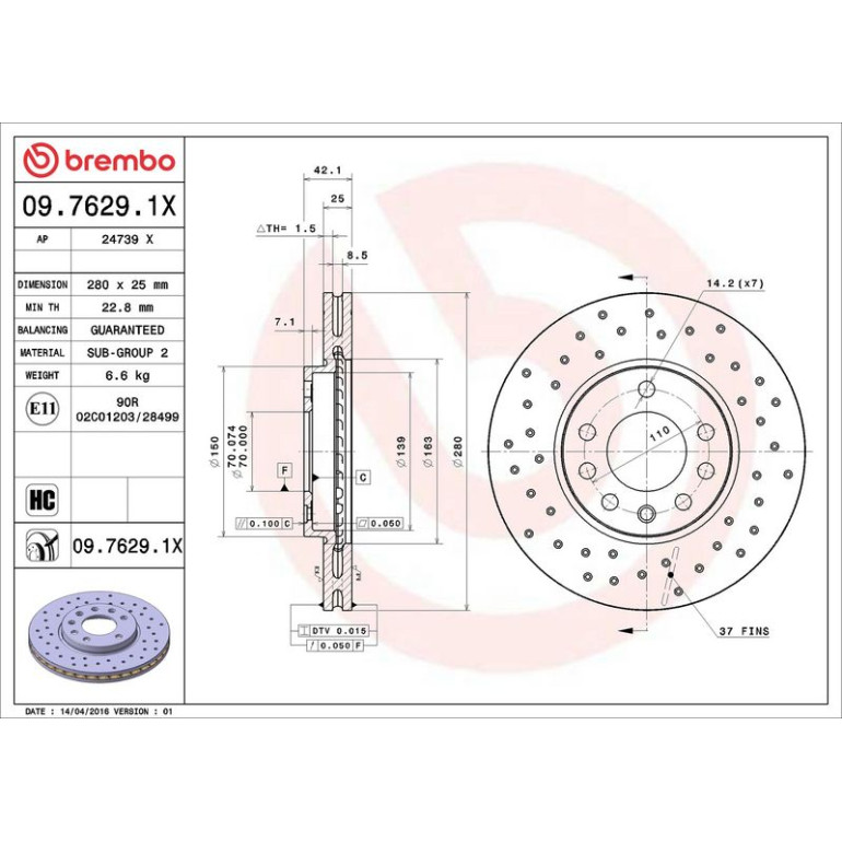 Bremsscheibe VA Xtra 09.7629.1X Bremsscheibe VA Xtra 09.7629.1X