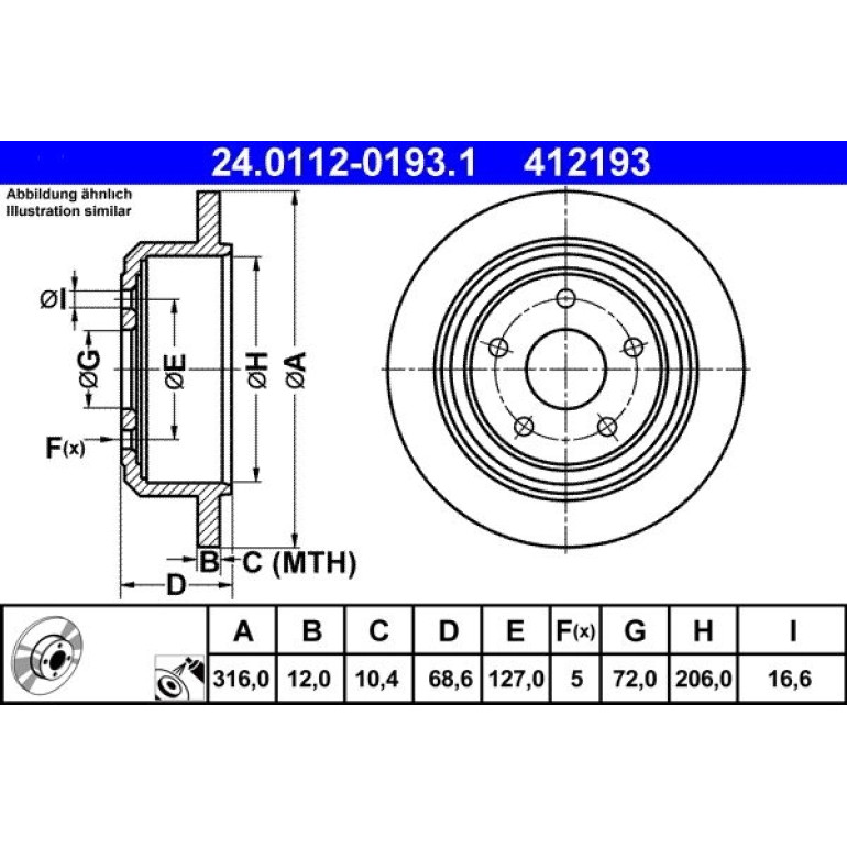 Bremsscheibe Jeep T. Wrangler 2.8 Crd/3.6-3.8 07 24.0112-0193.1 Bremsscheibe Jeep T. Wrangler 2.8 Crd/3.6-3.8 07 24.0112-0193.1
