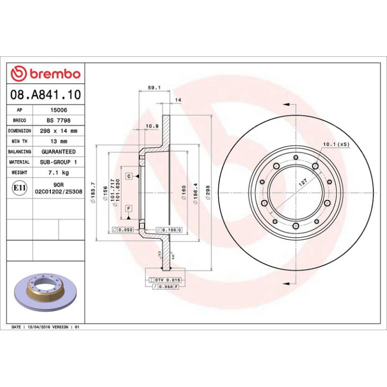 52 482 016 Bremsscheibe HA 08.A841.10 52 482 016 Bremsscheibe HA 08.A841.10