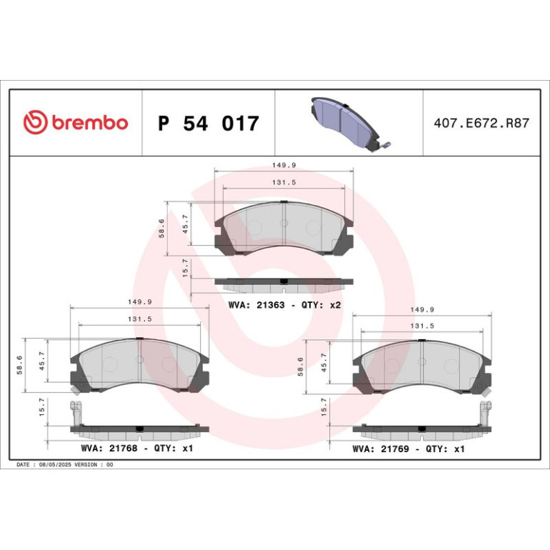 BREMBO Bremsklötze VA P 54 017 BREMBO Bremsklötze VA P 54 017