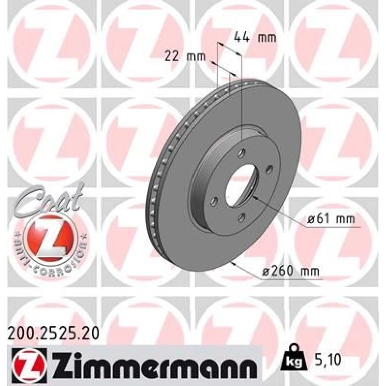ZIMMERMANN Bremsscheibe 200.2525.20 ZIMMERMANN Bremsscheibe 200.2525.20