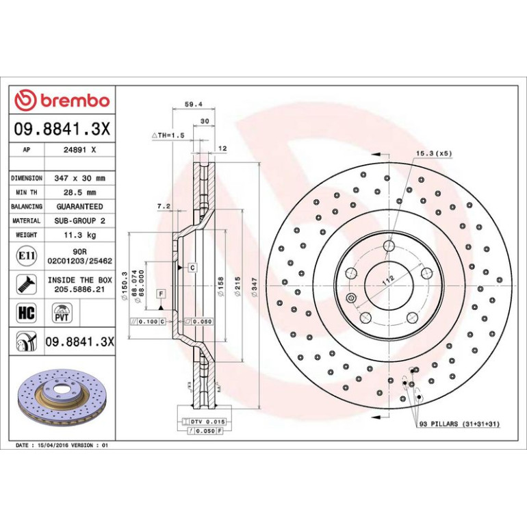 12 481 073 Bremsscheibe VA Xtra 09.8841.3X 12 481 073 Bremsscheibe VA Xtra 09.8841.3X
