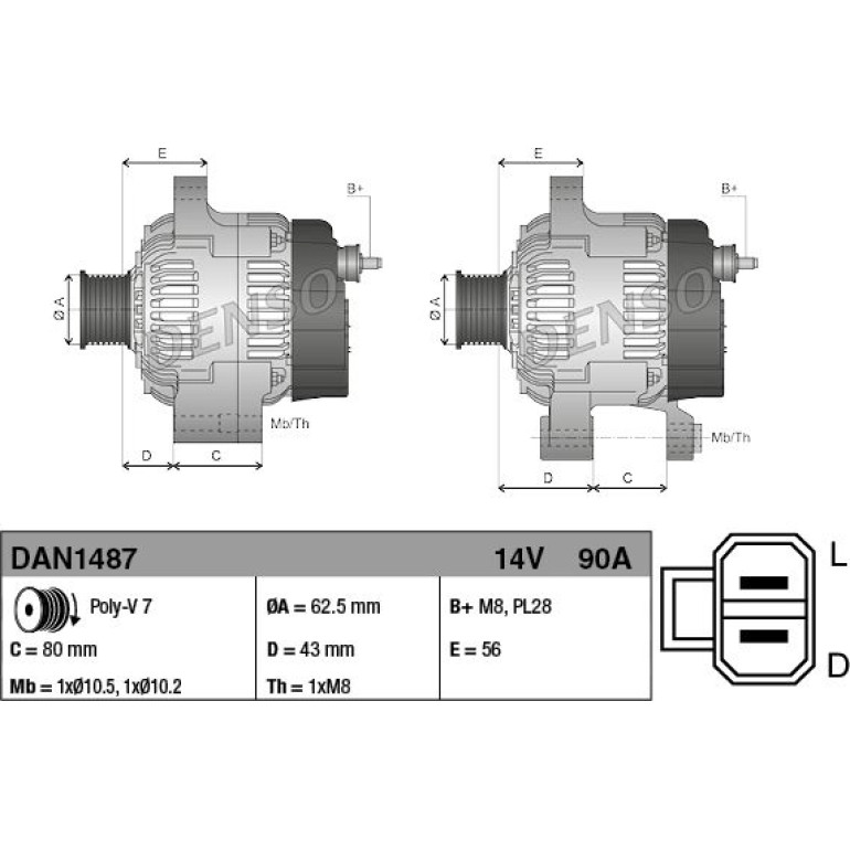 DENSO Generator DAN1487 DENSO Generator DAN1487