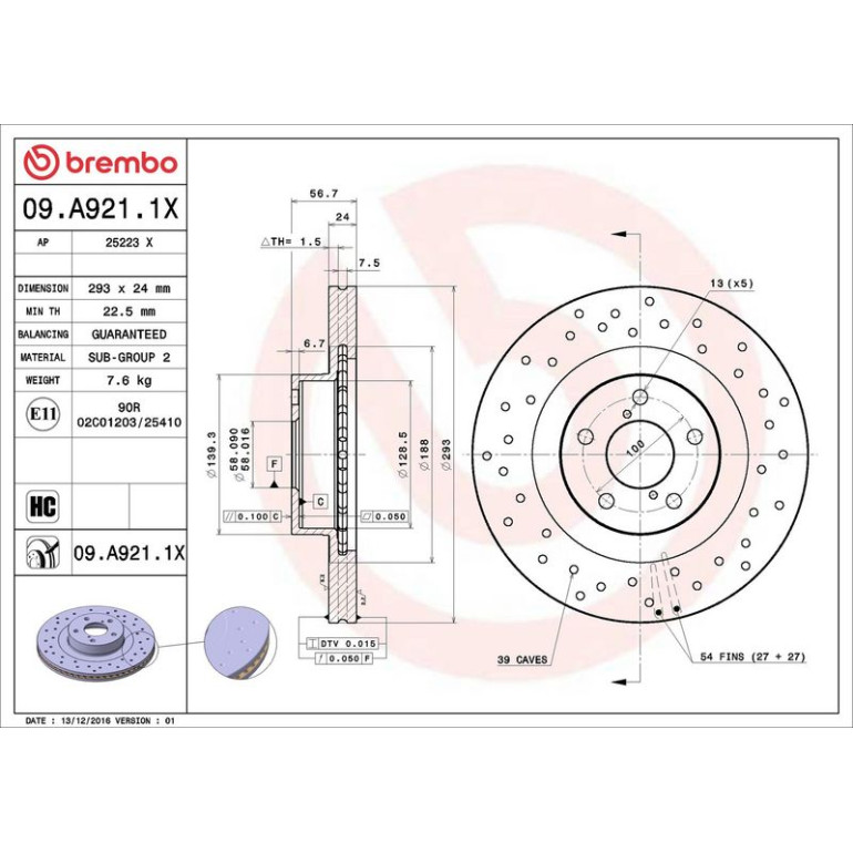Bremsscheibe VA Xtra 09.A921.1X Bremsscheibe VA Xtra 09.A921.1X