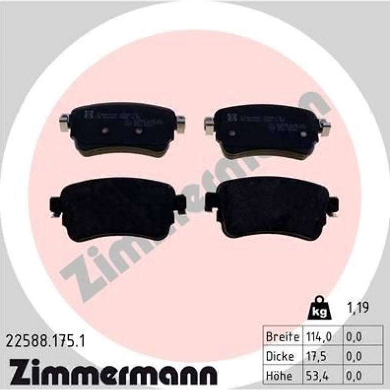 ZIMMERMANN Bremsbelagsatz, Scheibenbremse 22588.175.1 ZIMMERMANN Bremsbelagsatz, Scheibenbremse 22588.175.1
