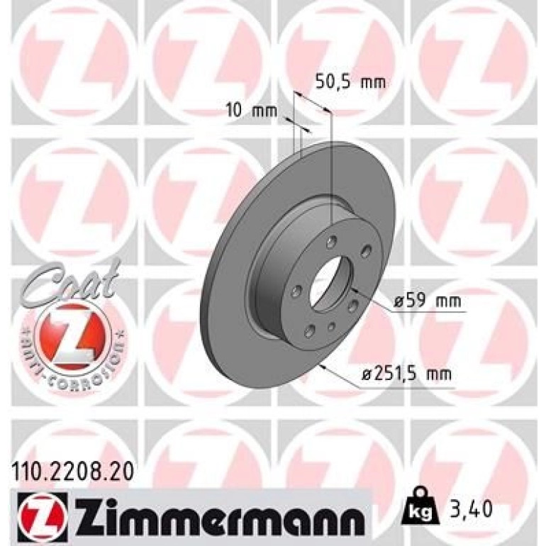 ZIMMERMANN Bremsscheibe 110.2208.20 ZIMMERMANN Bremsscheibe 110.2208.20