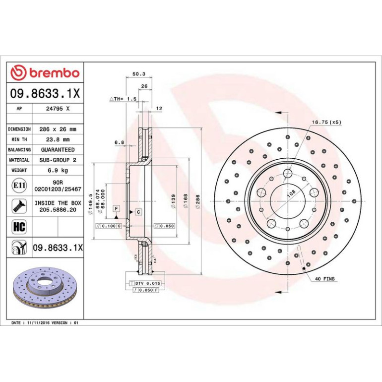 Bremsscheibe VA Xtra 09.8633.1X Bremsscheibe VA Xtra 09.8633.1X