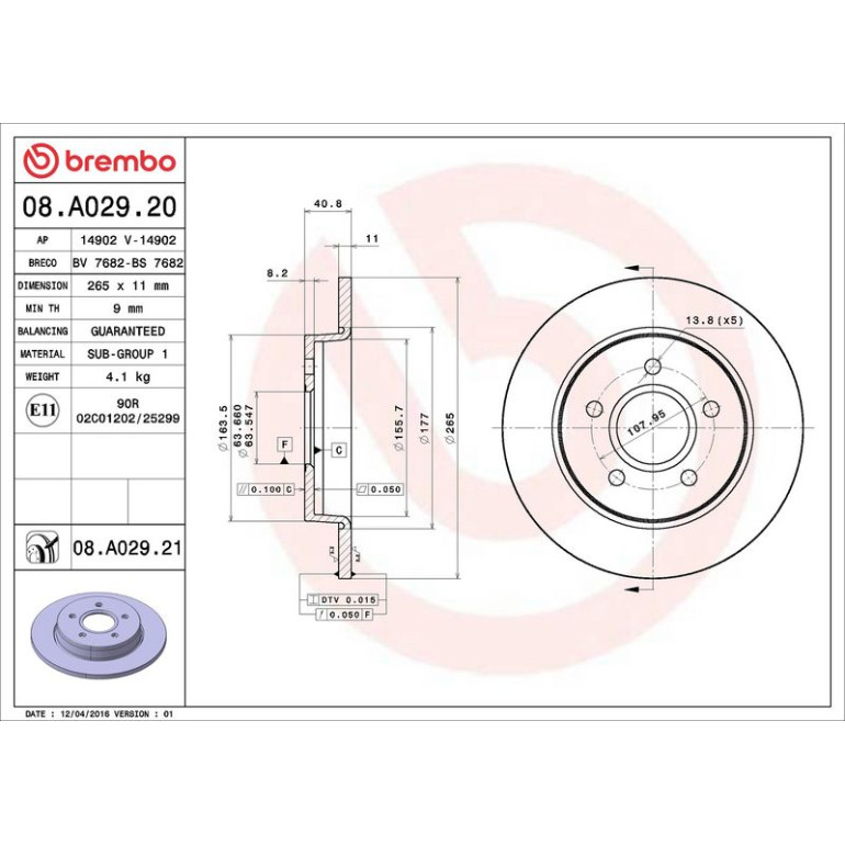 51 482 014 Bremsscheibe HA 08.A029.21 51 482 014 Bremsscheibe HA 08.A029.21
