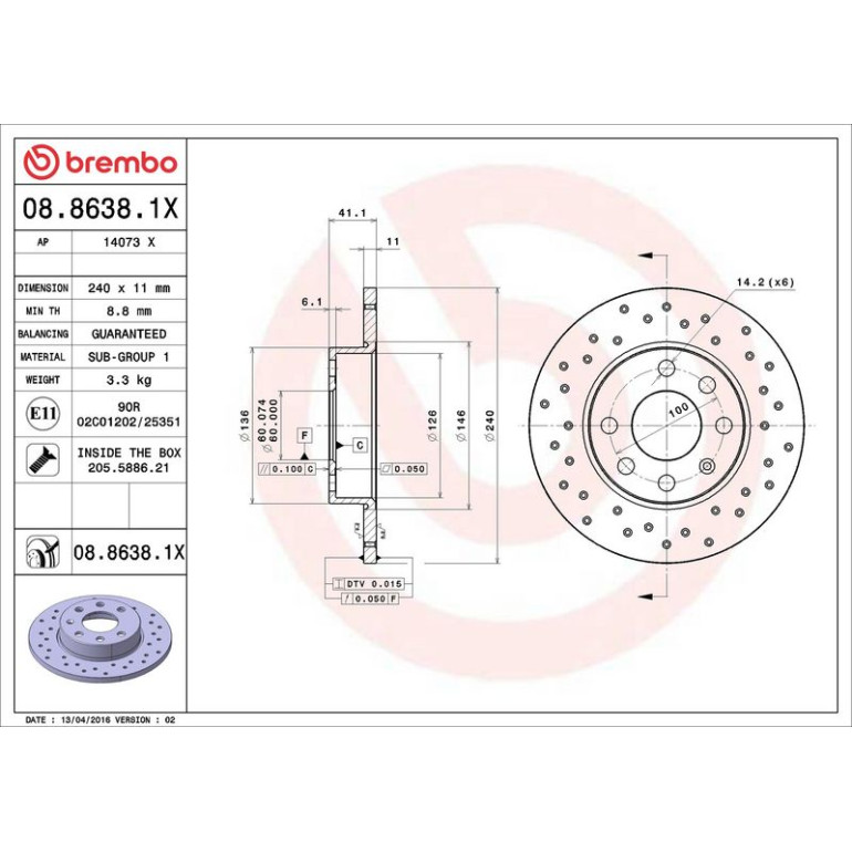 Bremsscheibe VA Xtra 08.8638.1X Bremsscheibe VA Xtra 08.8638.1X