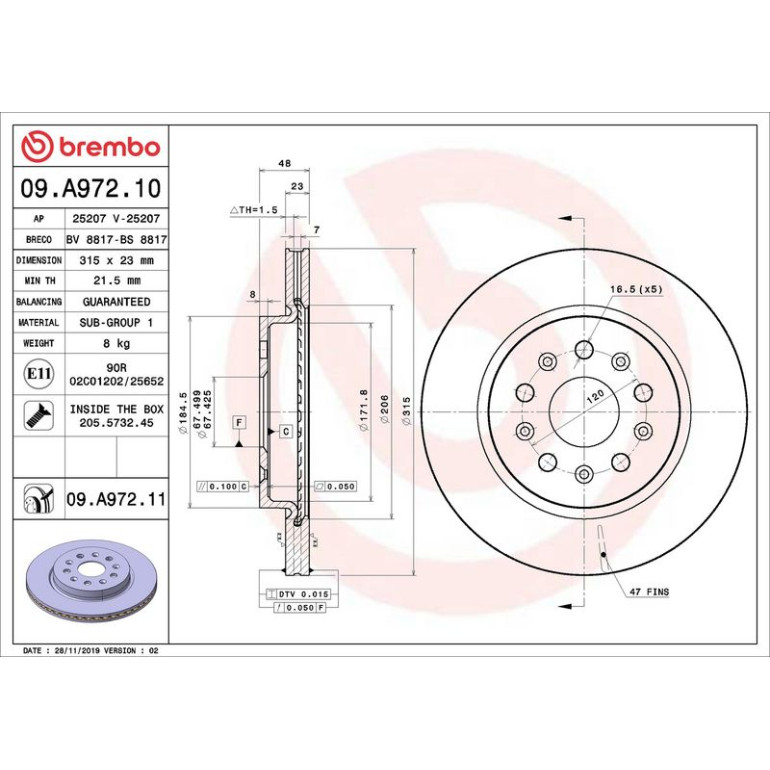 10 482 030 Bremsscheibe HA 09.A972.11 10 482 030 Bremsscheibe HA 09.A972.11