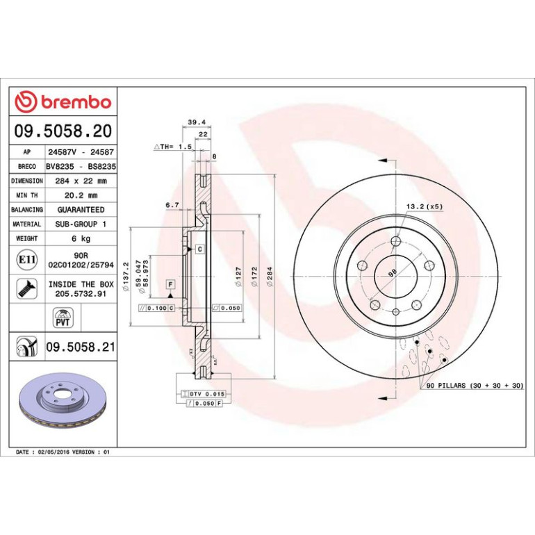 42 481 020 Bremsscheibe VA 09.5058.21 42 481 020 Bremsscheibe VA 09.5058.21