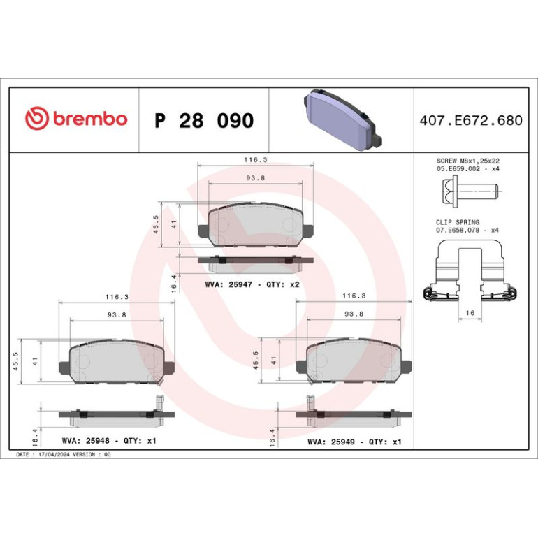 BREMBO Bremsklötze HA P 28 090 BREMBO Bremsklötze HA P 28 090
