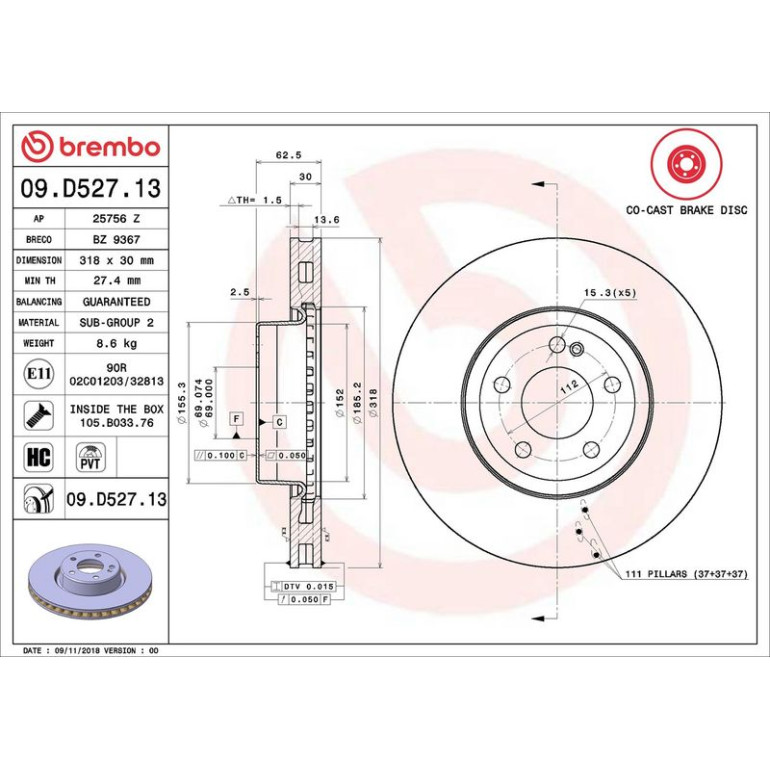 15 481 200 Bremsscheibe VA Co-Cast 09.D527.13 15 481 200 Bremsscheibe VA Co-Cast 09.D527.13