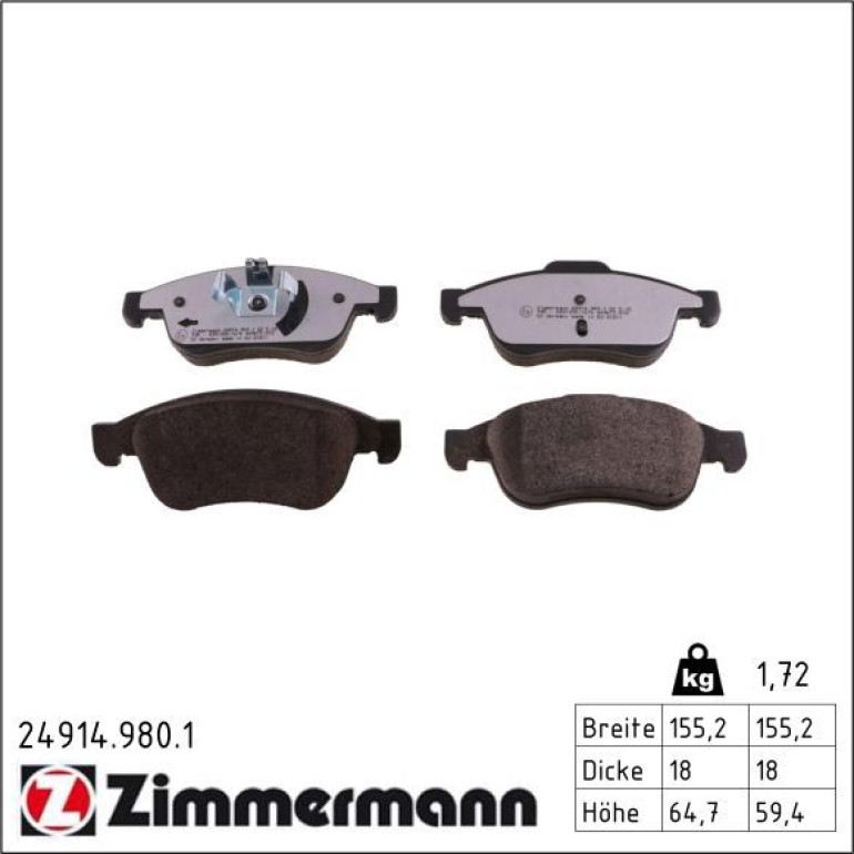 ZIMMERMANN Bremsbeläge 24914.980.1 ZIMMERMANN Bremsbeläge 24914.980.1