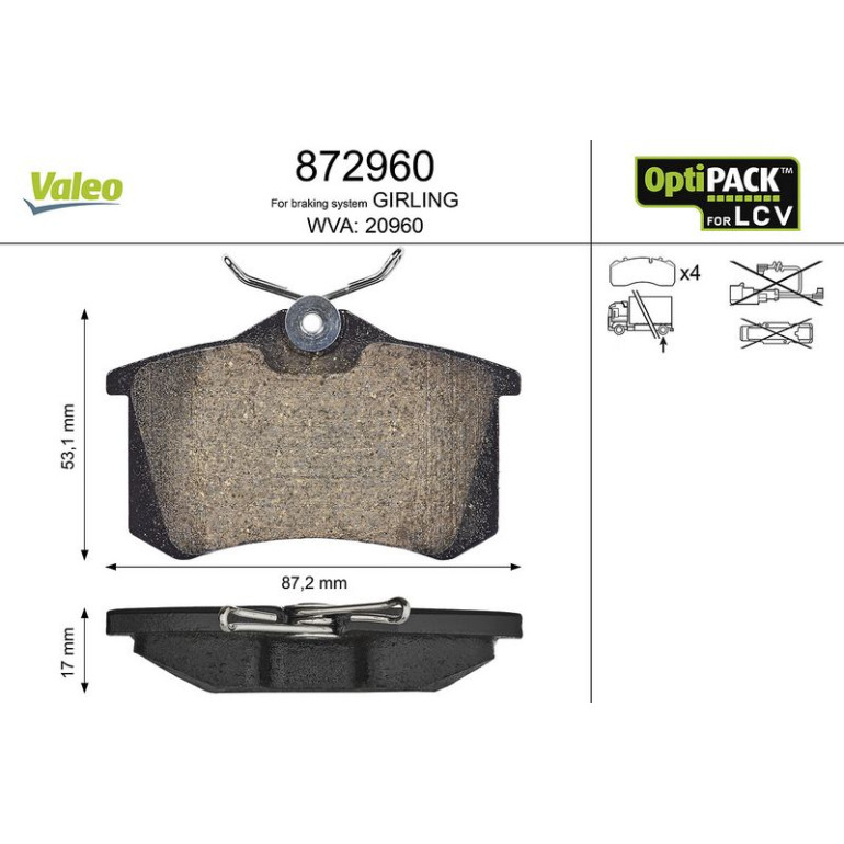 VALEO Bremsbeläge 872960 VALEO Bremsbeläge 872960