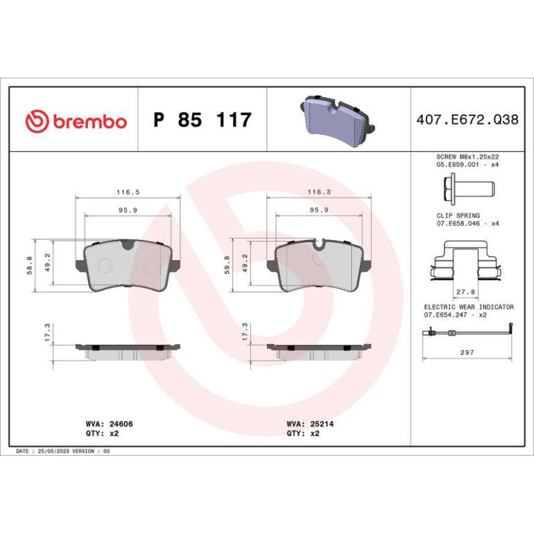 BREMBO Bremsklötze HA P 85 117 BREMBO Bremsklötze HA P 85 117