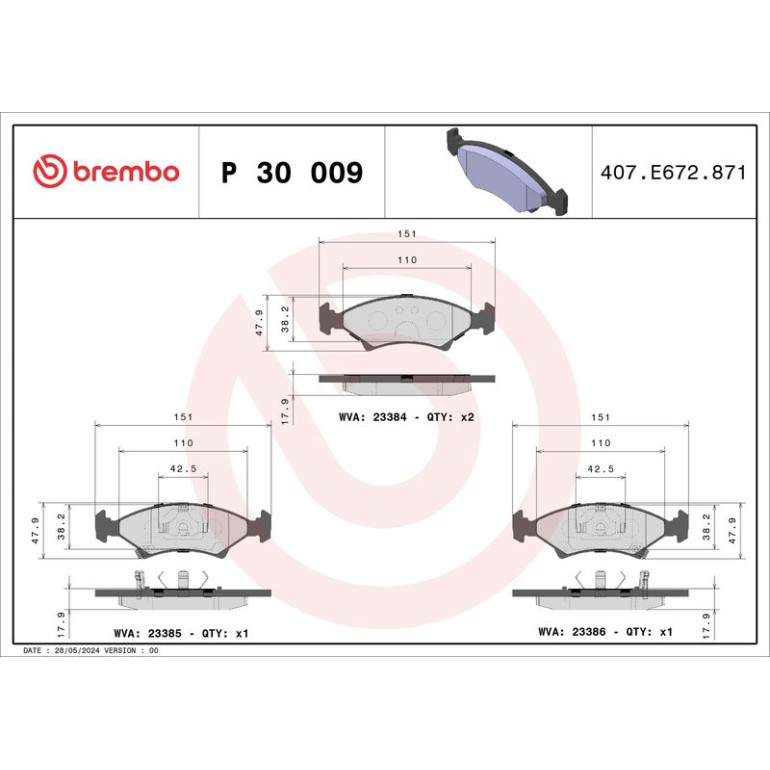 BREMBO Bremsklötze VA P 30 009 BREMBO Bremsklötze VA P 30 009