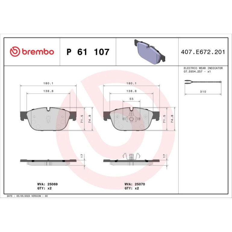 BREMBO Bremsklötze VA P 61 107 BREMBO Bremsklötze VA P 61 107
