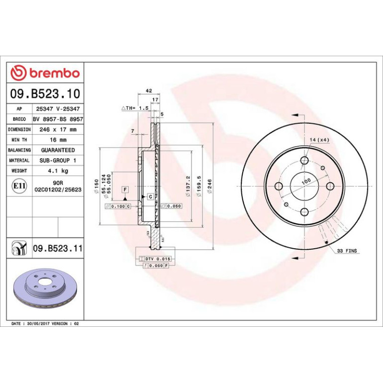 87 481 018 Bremsscheibe VA 09.B523.10 87 481 018 Bremsscheibe VA 09.B523.10