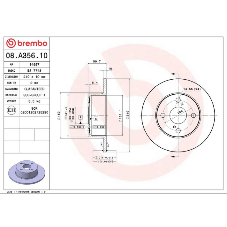 82 482 035 Bremsscheibe HA 08.A356.10 82 482 035 Bremsscheibe HA 08.A356.10