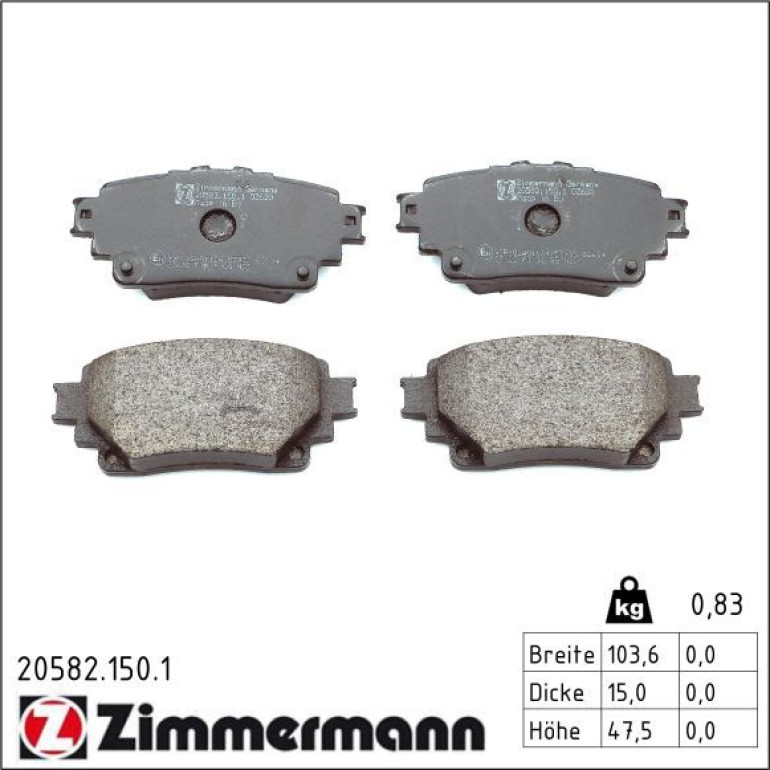 ZIMMERMANN Bremsbelagsatz, Scheibenbremse 20582.150.1 ZIMMERMANN Bremsbelagsatz, Scheibenbremse 20582.150.1
