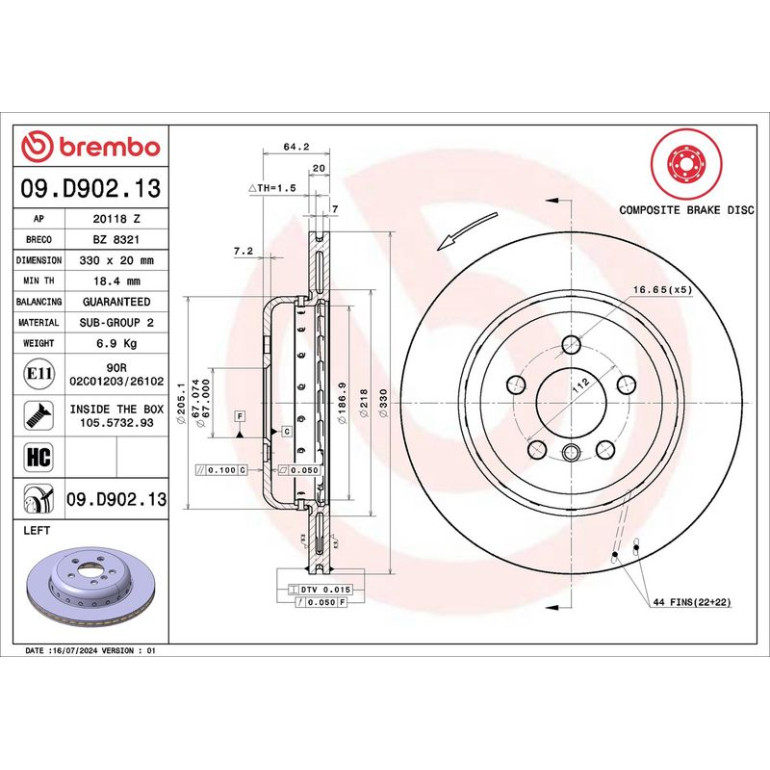 Bremsscheibe HA li 09.D902.13 Bremsscheibe HA li 09.D902.13